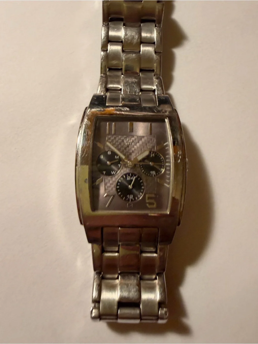 Guess Silver Tone Men's Multi-Function Stainless Watch with Black Dial